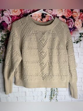 a.n.a Cream Textured Crewneck Sweater